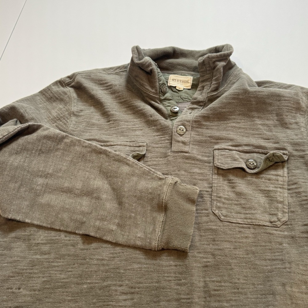 Stetson Polo Shirt Mens XLarge Green 1/4 Button Work Wear Western Outdoor Hiking